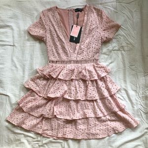 Pink Low V-Cut Ruffle Dress